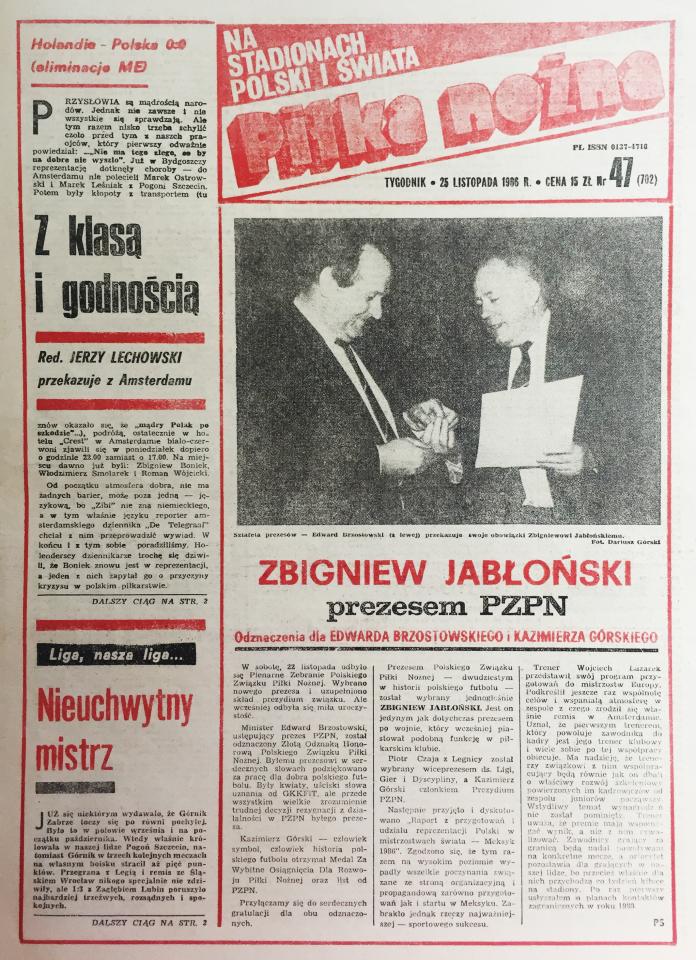 Okładka piłki nożnej po meczu Holandia - Polska (19.11.1986) 