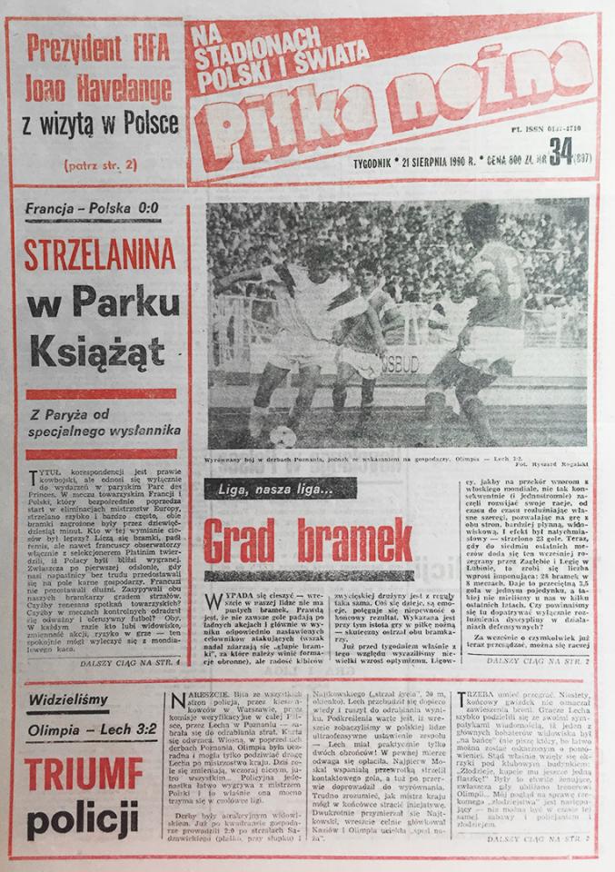 Okładka piłki nożnej po meczu francja - polska (15.08.1990) 