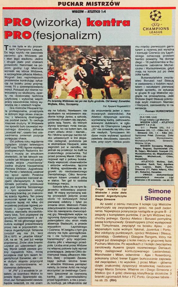Piłka nożna po meczu Widzew - Atletico (25.09.1996) 