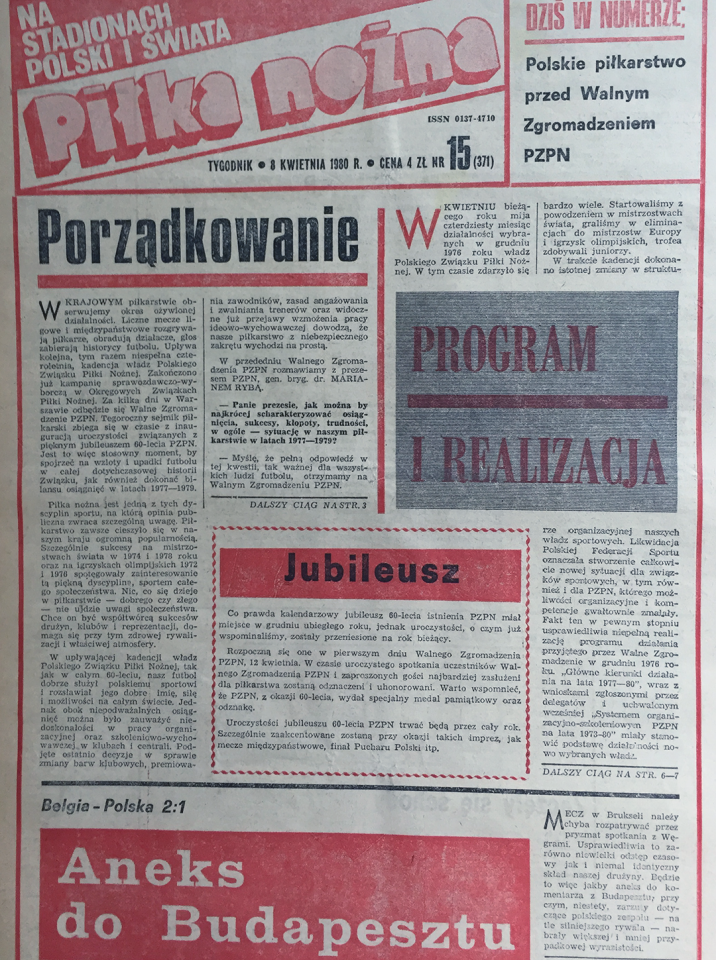 Okładka piłki nożnej po meczu belgia - Polska (02.04.1980)