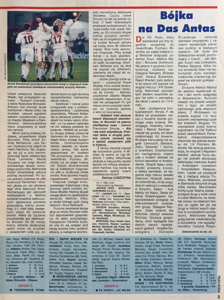 Piłka nożna po meczu Widzew - Borussia (20.11.1996) 