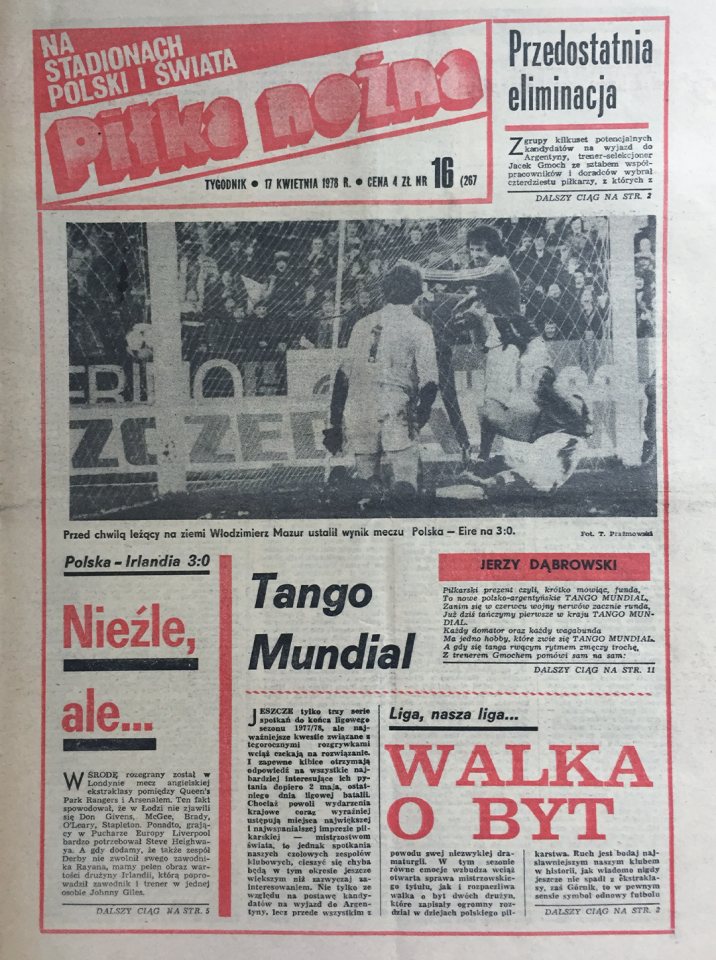 Okładka piłki nożnej po meczu Polska - Irlandia 3:0 (12.04.1978)