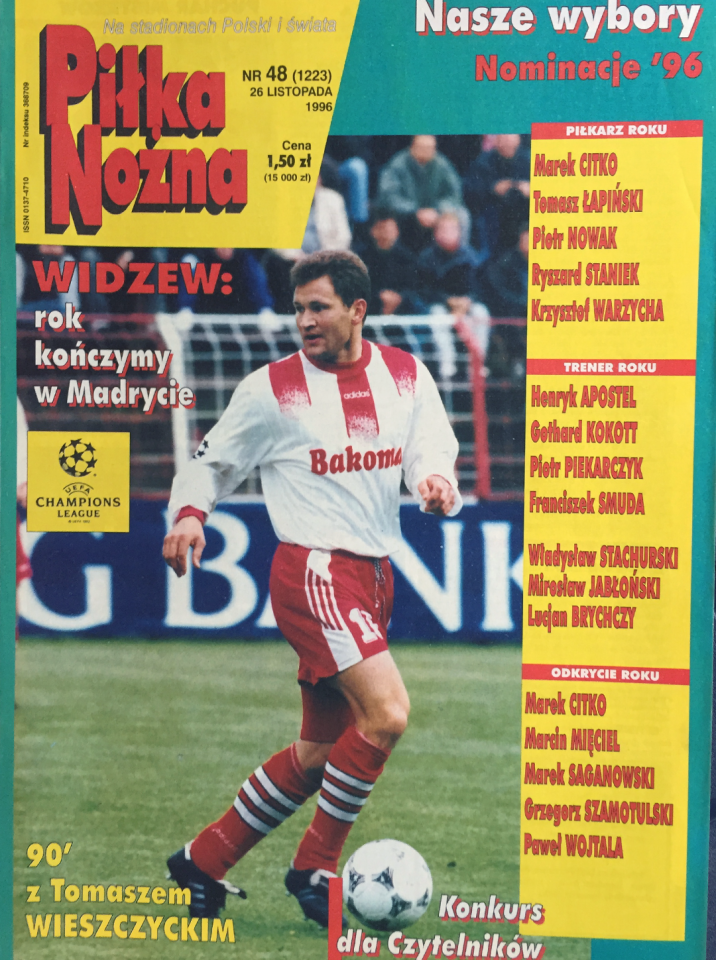 Okładka piłki nożnej po meczu Widzew - Borussia (20.11.1996)