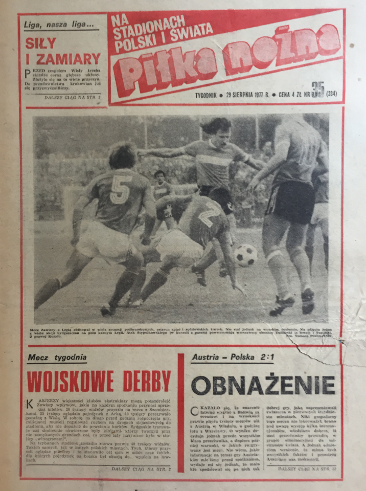 Okładka piłki nożnej po meczu Austria - Polska 2:1 (07.09.1977) 