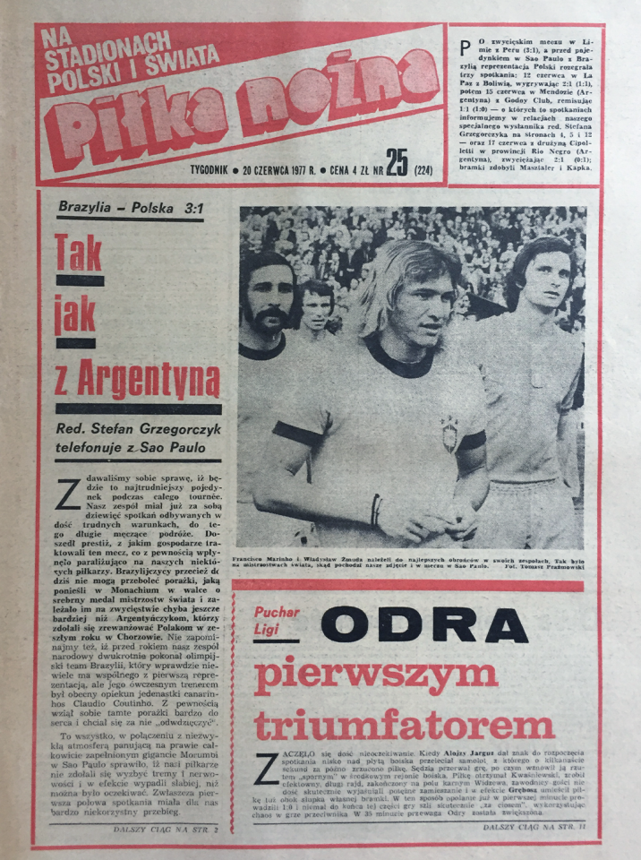 Okładka piłki nożnej po meczu brazylia - polska (19.06.1977) 