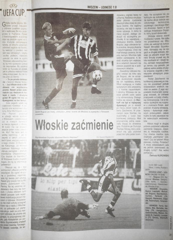 Piłka nożna po meczu Widzew - Udinese (16.09.1997) 