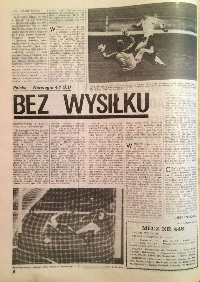 Piłka Nożna po meczu Polska - Norwegia 4:1 (24.03.1987)