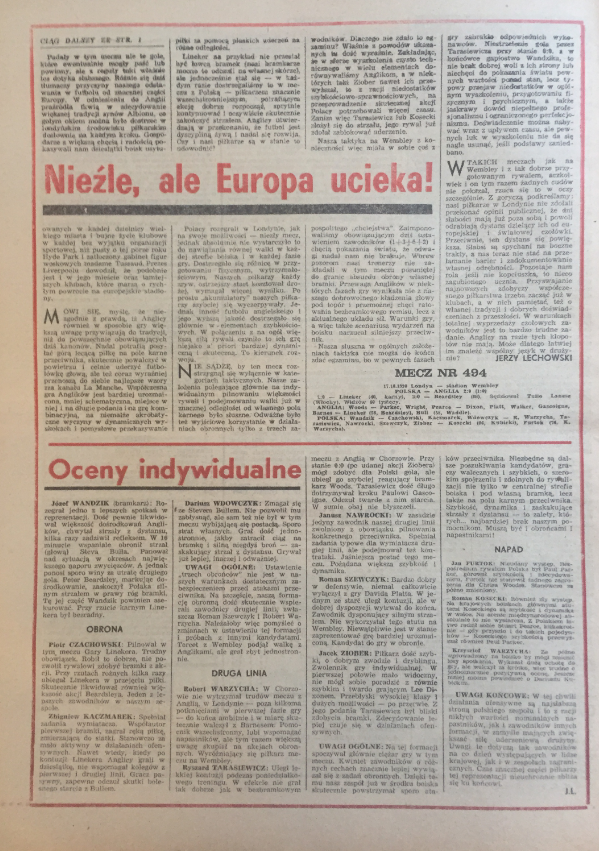 Piłka nożna po meczu anglia - polska (17.10.1990)