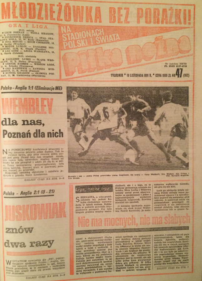 Piłka nożna po meczu polska - anglia (13.11.1991) 