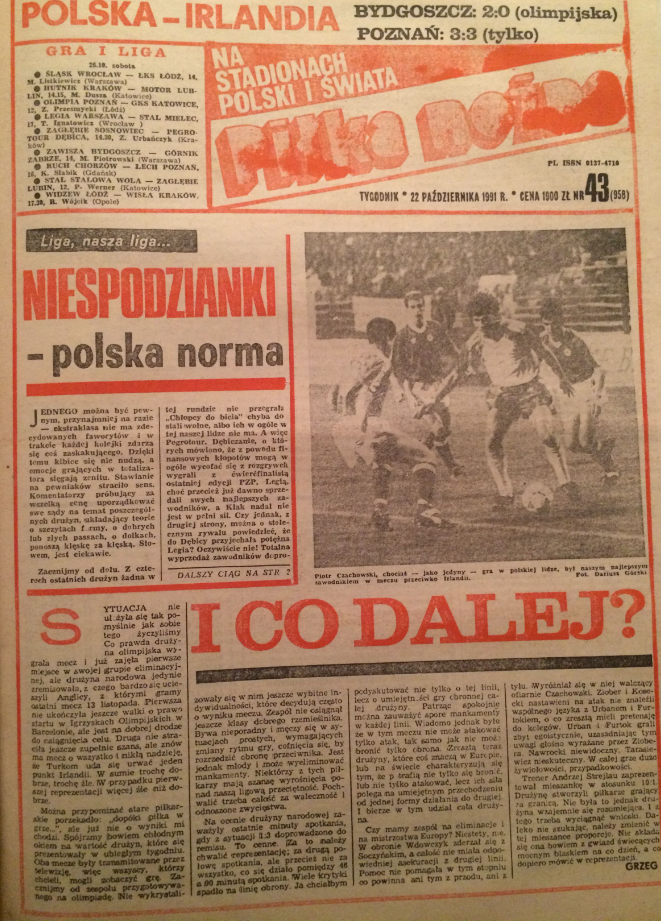 Piłka nożna po meczu polska - irlandia (16.10.1991)