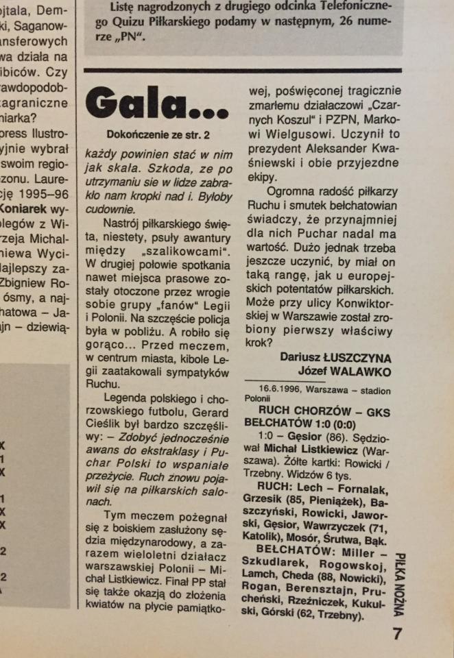 Ruch Chorzów - GKS Bełchatów 1:0 (16.06.1996) Tygodnik "Piłka Nożna"
