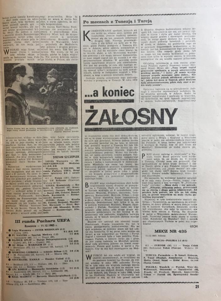 Piłka nożna po meczu Polska - Turcja 1:1 (11.12.1985)