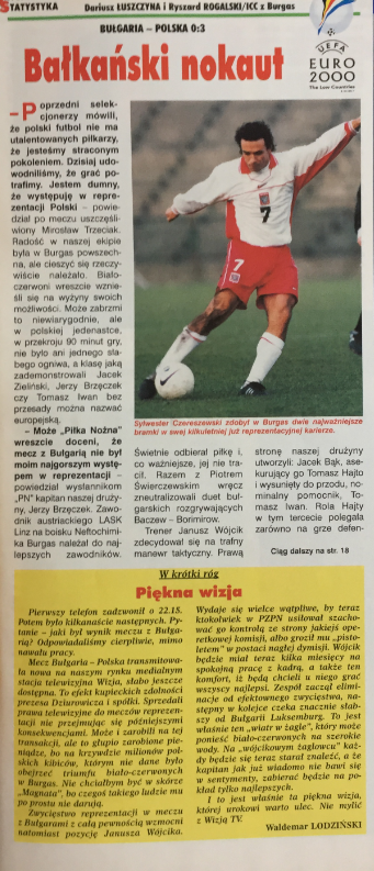 piłka nożna o meczu bułgaria - polska (06.09.1998)
