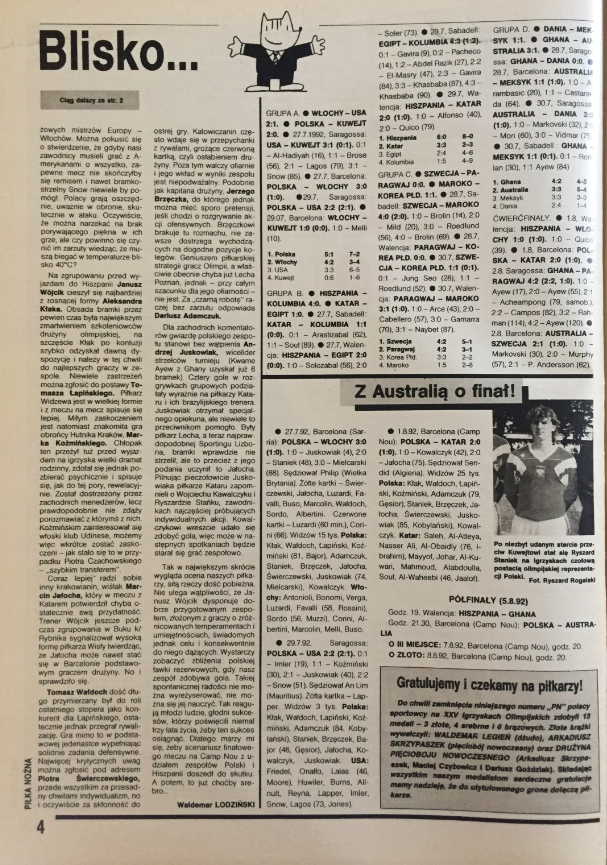 piłka nożna po meczu polska - katar (01.08.1992)