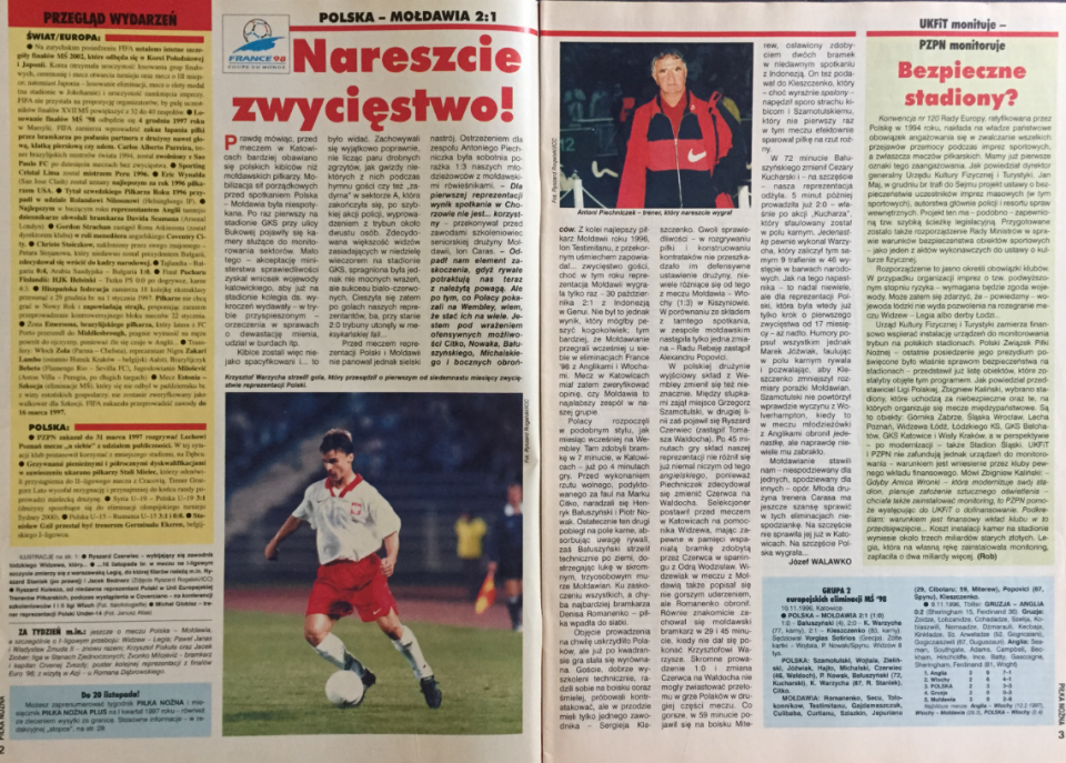 piłka nożna po meczu polska - mołdawia (10.11.1996)