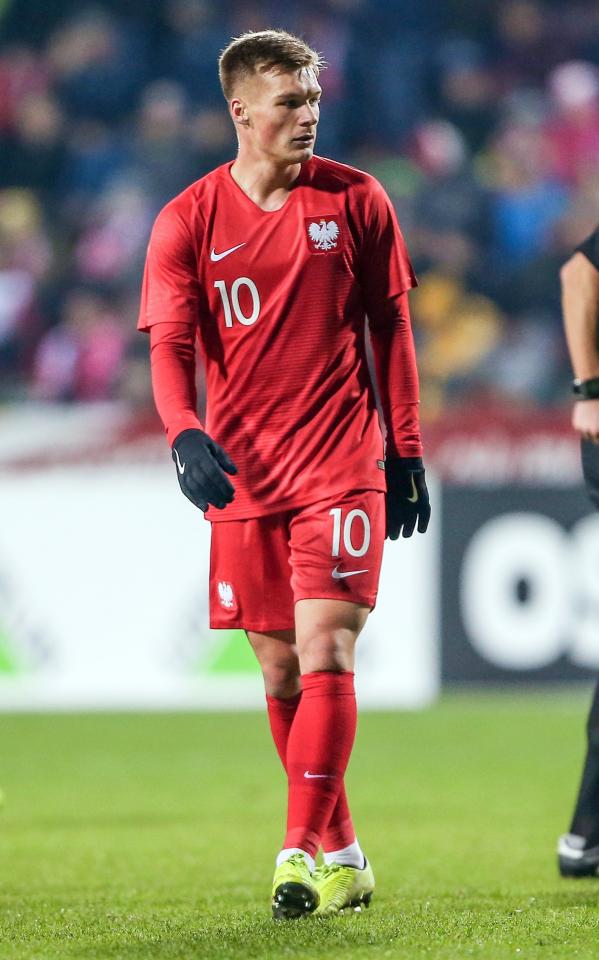 Aron Stasiak podczas meczu Polska - Szwajcaria 5:1 U-21 (14.11.2019)