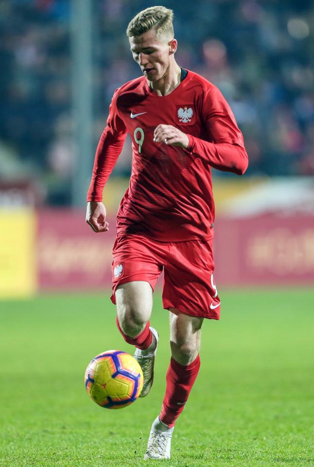 Dawid Kuminowski podczas meczu Polska - Szwajcaria 5:1 U-21 (14.11.2019).