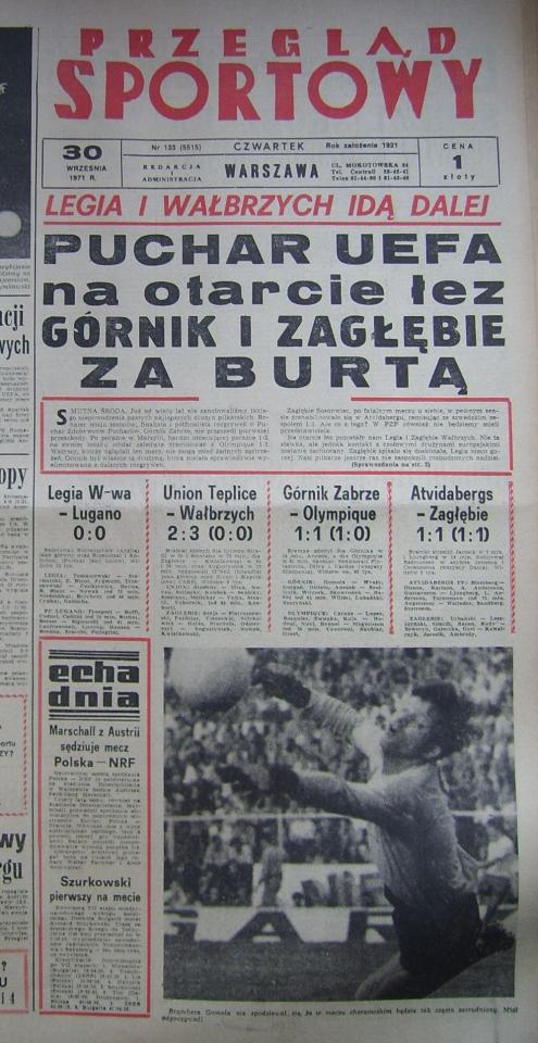 Okładka Przeglądu Sportowego po Górnik - Marsylia 1:1 (29.09.1971)
