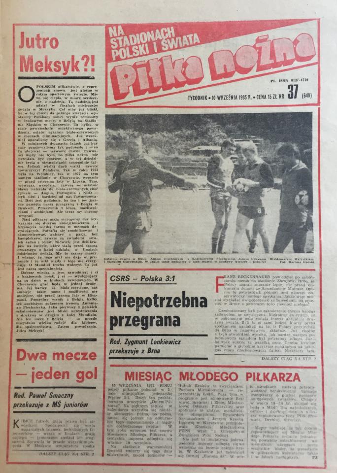 Okładka Piłki Nożnej Czechosłowacja - Polska 3:1 (04.09.1985)