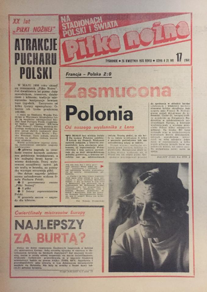Okładka Piłki Nożnej Francja - Polska 2:0 (24.04.1976)