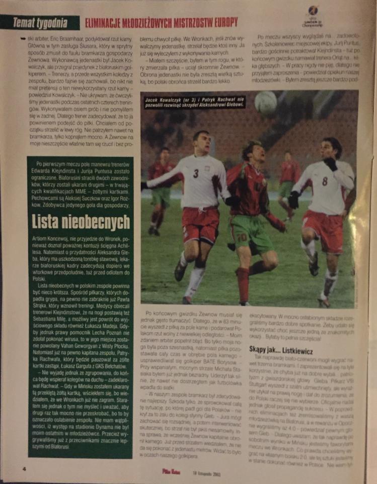 TYGODNIK „PIŁKA NOŻNA” PO MECZU POLSKA u21 – BIAŁORUŚ U21.