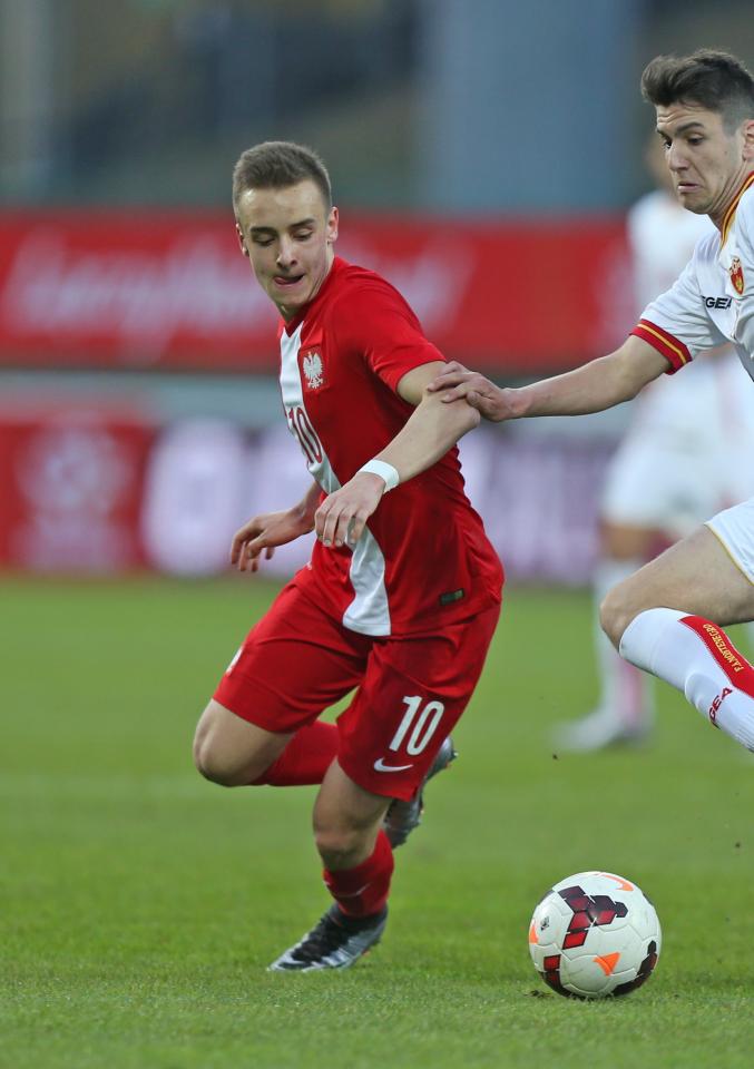 David Kopacz podczas meczu Polska - Czarnogóra 2:0 U-17 (28.03.2016).