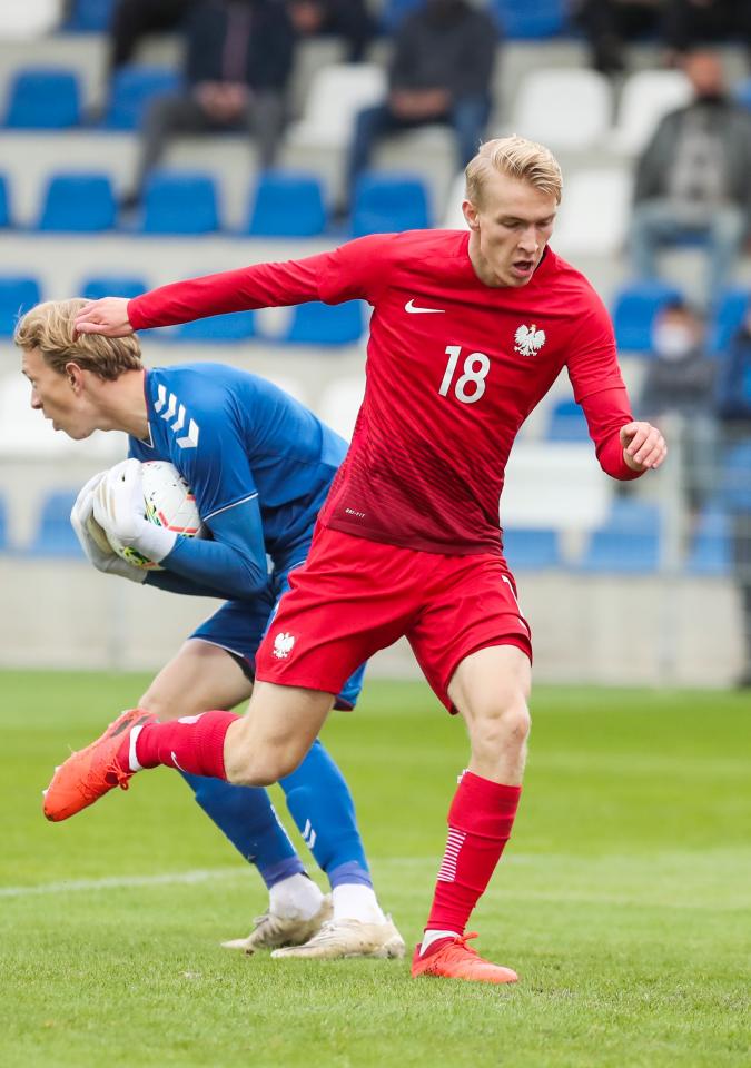 Aleksander Buksa podczas meczu Polska - Dania 1:3 U-19 (08.10.2020)