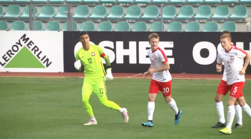 Marcel Mendes-Dudziński, Bartosz Krasuski i Bartosz Tomaszewski podczas meczu Polska - USA 3:3 U-15 (23.10.2019).