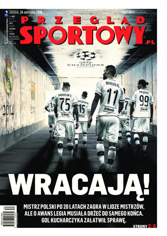 Okładka Przeglądu Sportowego po meczu Legia - Dundalk 1:1.