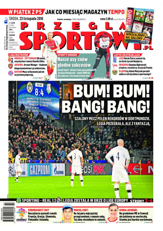 Okładka Przeglądu Sportowego po meczu Borussia D. - Legia 8:4.