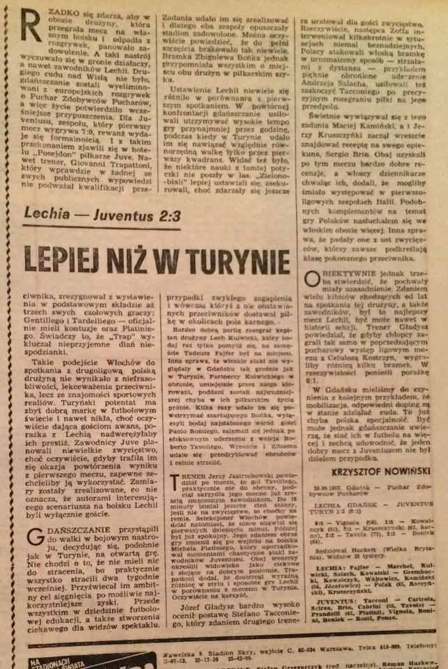 Piłka Nożna po Lechia - Juventus 2:3 (28.09.1983)