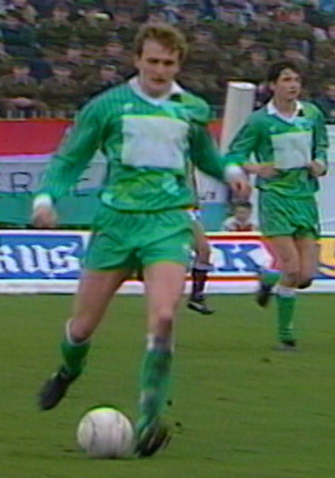 Jacek Cyzio podczas meczu Legia Warszawa - Manchester United 1:3 (10.04.1991).