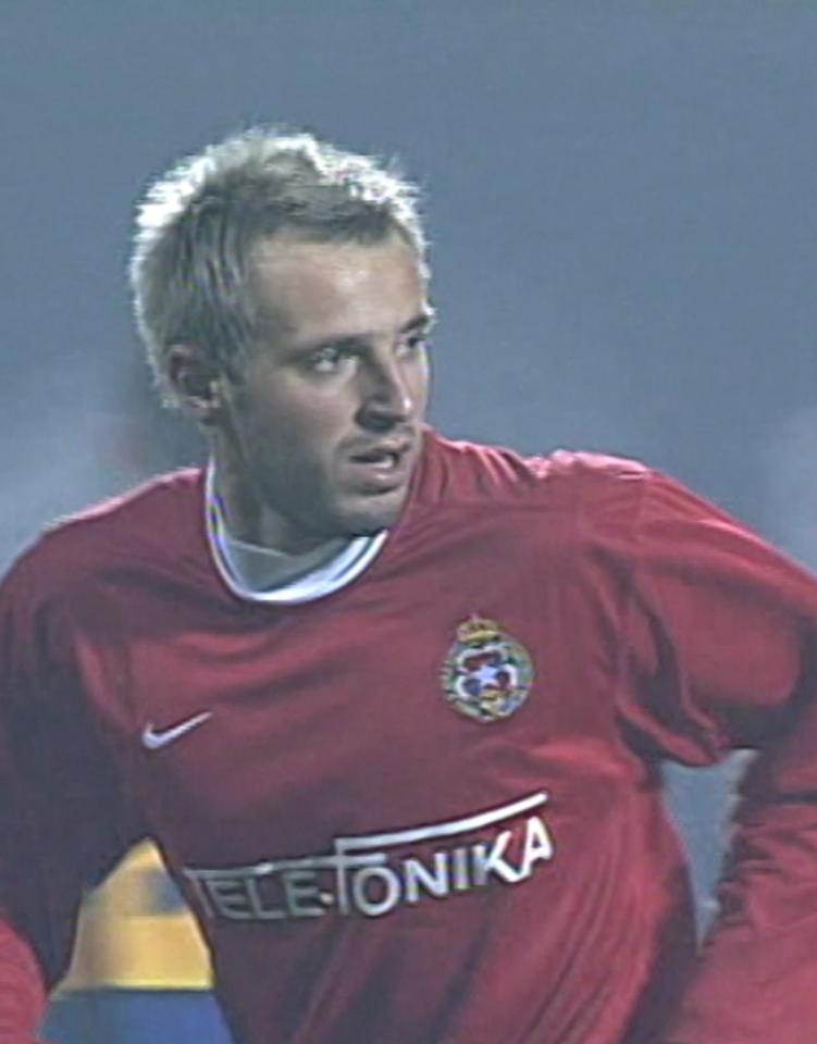 Maciej Żurawski podczas meczu Wisła Kraków - Parma AC 4:1 (pd.) (14.11.2002).