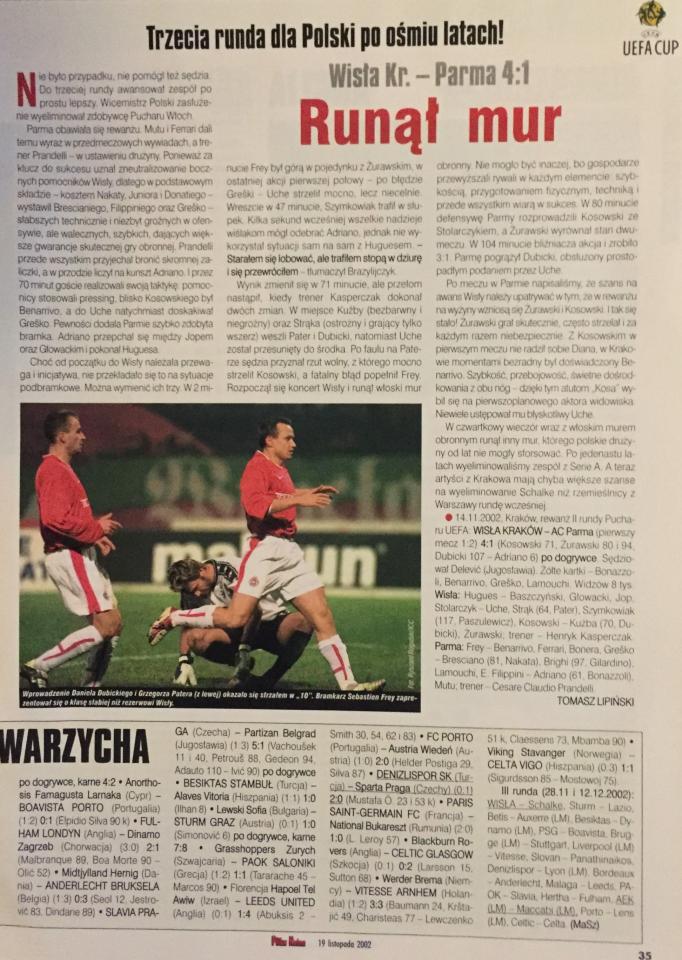 Wisła Kraków - Parma AC 4:1 (pd.) (14.11.2002) Piłka Nożna