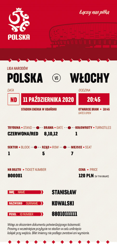 bilet na mecz polska – włochy (11.10.2020)