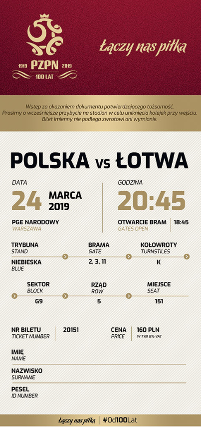 bilet na mecz polska – łotwa (24.03.2019)
