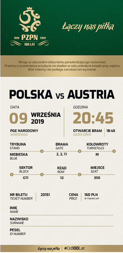 bilet na mecz polska – austria (09.09.2019)