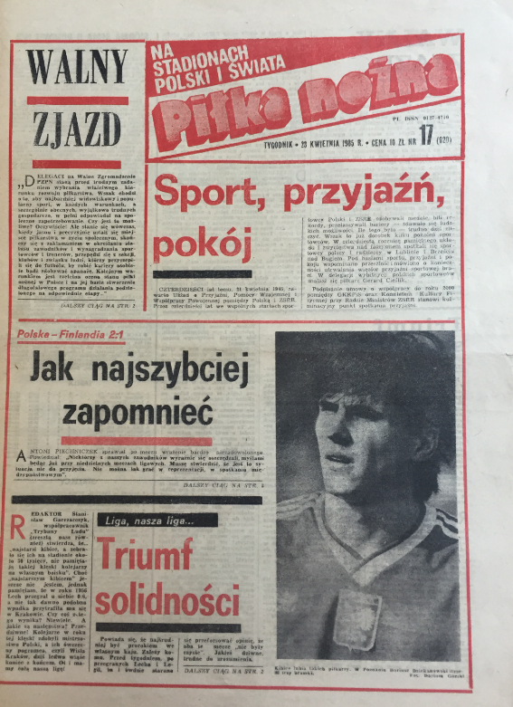 okładka piłki nożnej po meczu polska - finlandia (17.04.1985) 