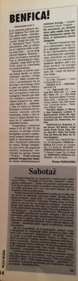 Piłka Nożna po meczu Polska - Portugalia 1:3 U21 (09.03.1994)