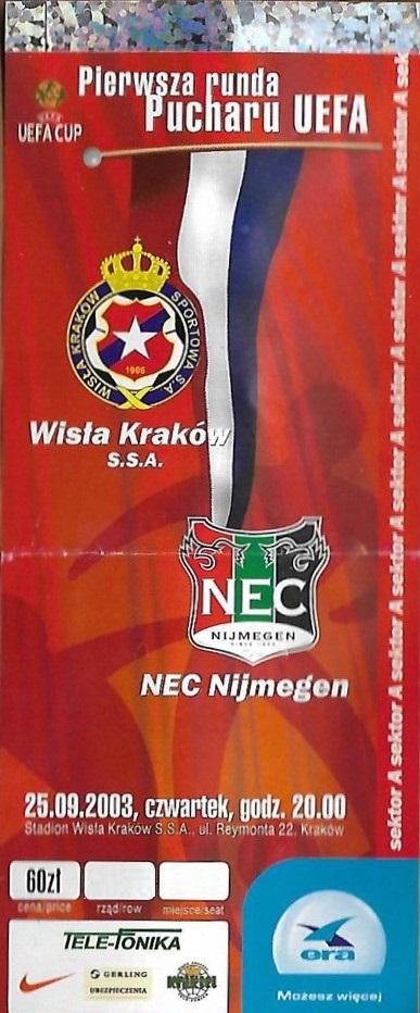 Bilet z meczu Wisła Kraków – NEC Nijmegen 2:1 (25.09.2003)