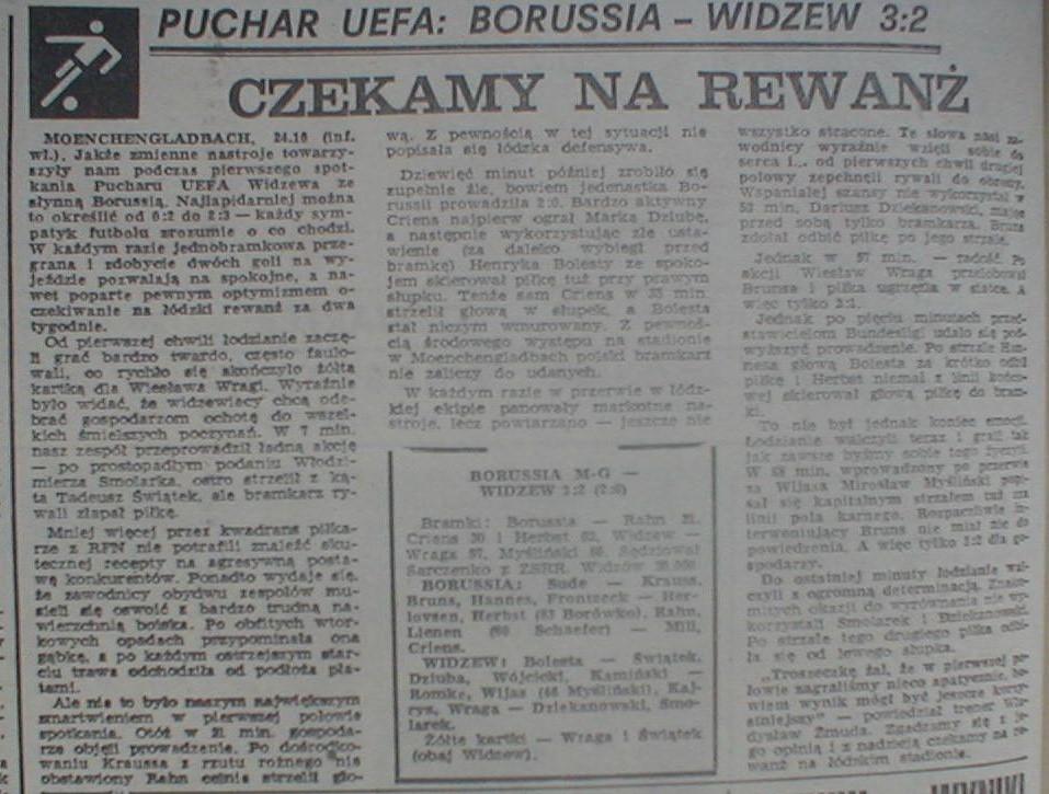 Borussia Mönchengladbach – Widzew Łódź 3:2 (24.10.1984) Przegląd Sportowy
