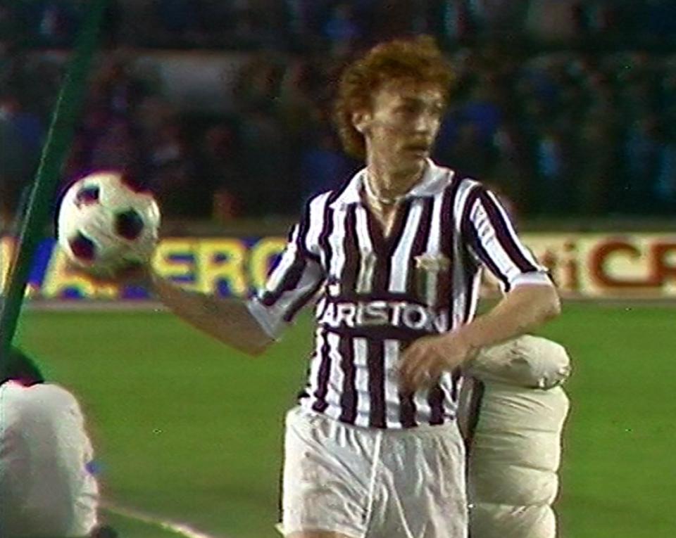 Zbigniew Boniek podczas meczu Juventus Turyn – Widzew Łódź 2:0 (06.04.1983).