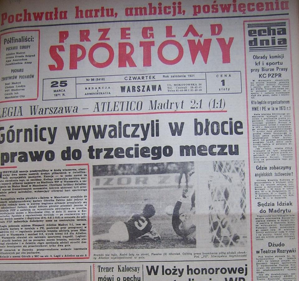 Przegląd Sportowy po Manchester City - Górnik Zabrze 2:0 (24.03.1971) 1