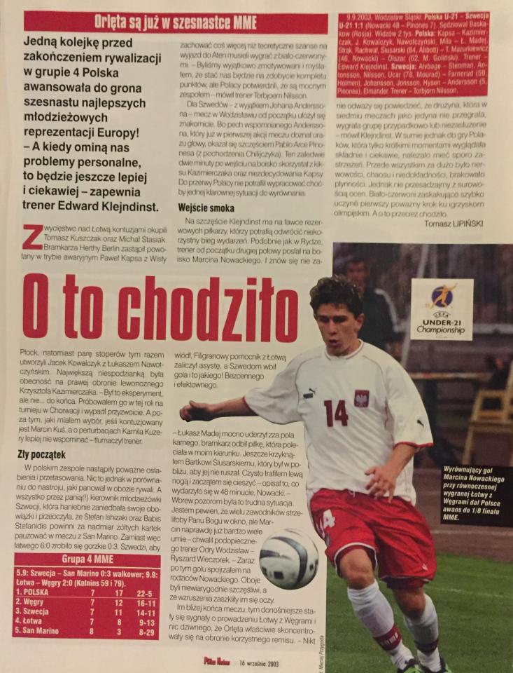 Polska – Szwecja 1:1 U–21 (09.09.2003) Piłka Nożna