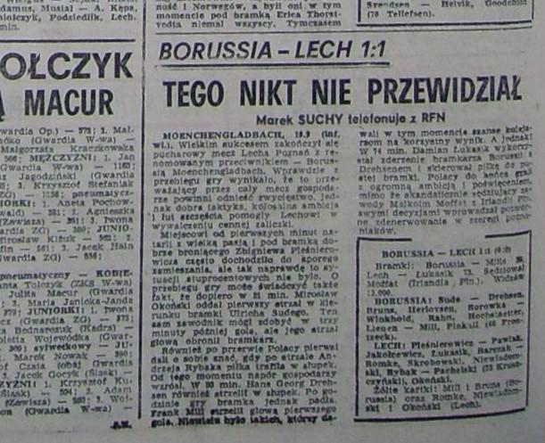 Borussia Mönchengladbach – Lech Poznań 1:1 (18.09.1985) Przegląd Sportowy