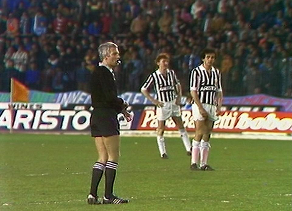 Zbigniew Boniek i Michel Platini podczas meczu Juventus Turyn – Widzew Łódź 2:0 (06.04.1983)