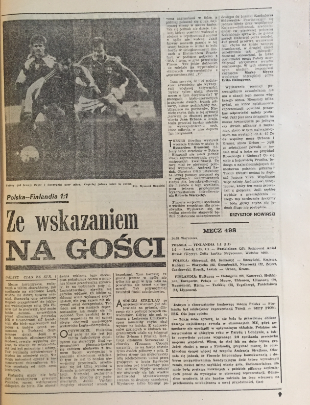 piłka nożna po meczu polska – finlandia (13.03.1991)
