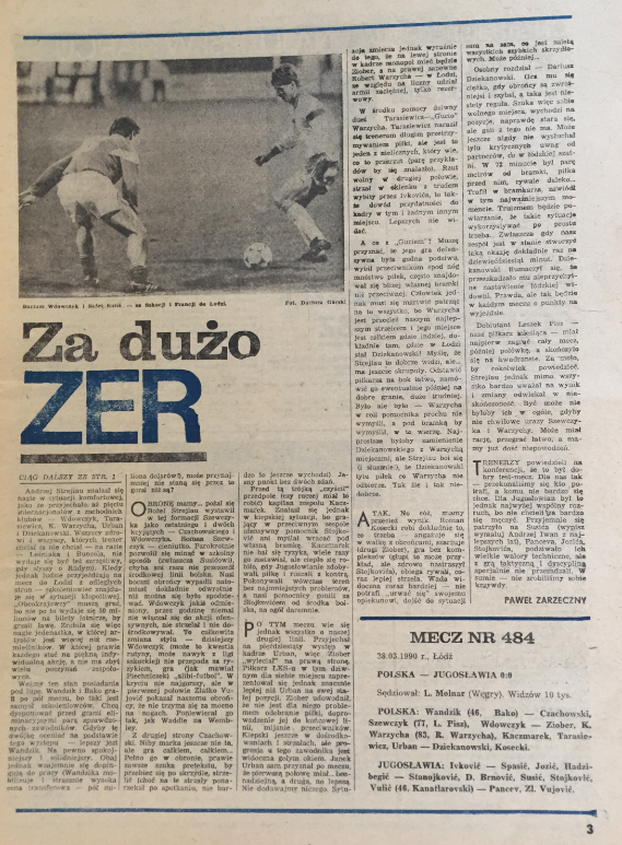 piłka nożna po meczu polska – jugosławia (28.03.1990)
