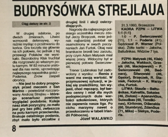 piłka nożna po meczu polska – litwa (31.03.1993)
