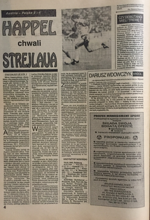 piłka nożna po meczu austria – polska (19.05.1992)